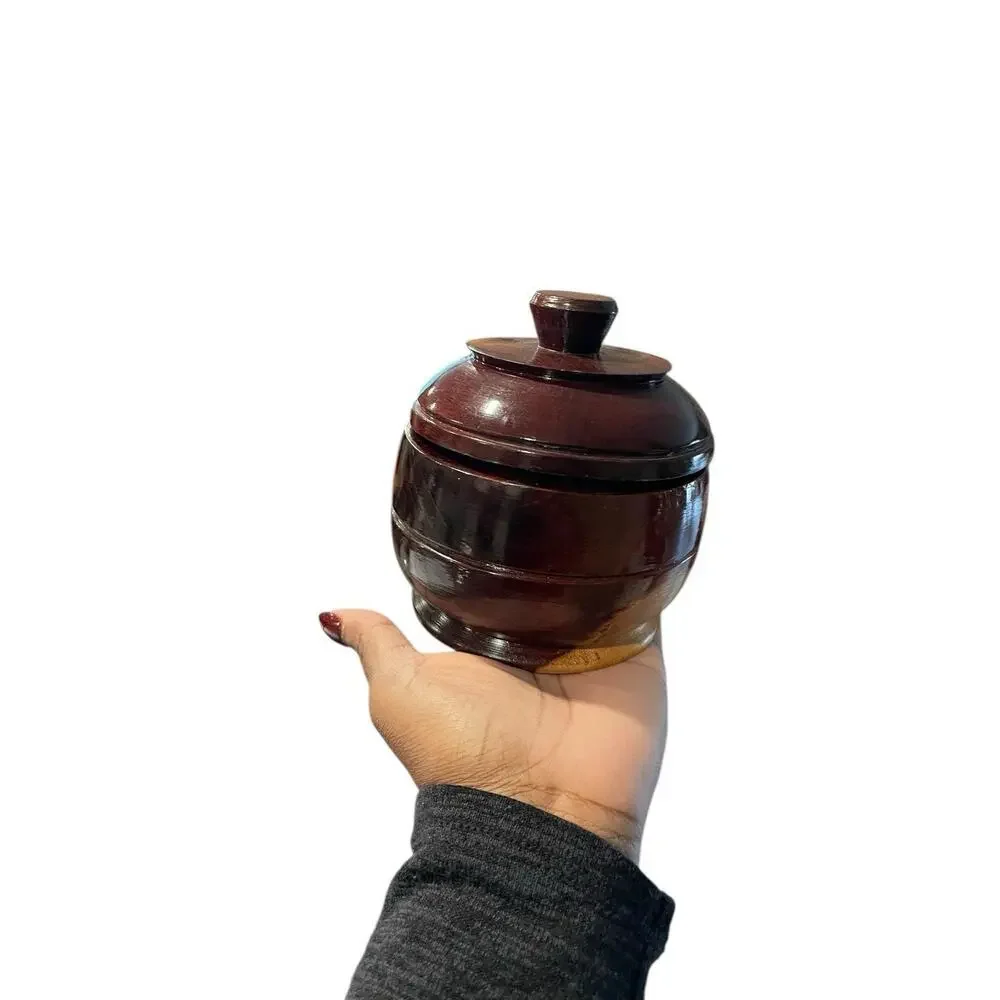 Vintage Two-Toned Wood Canister with Lid, Mid-Century Modern Trinket Container